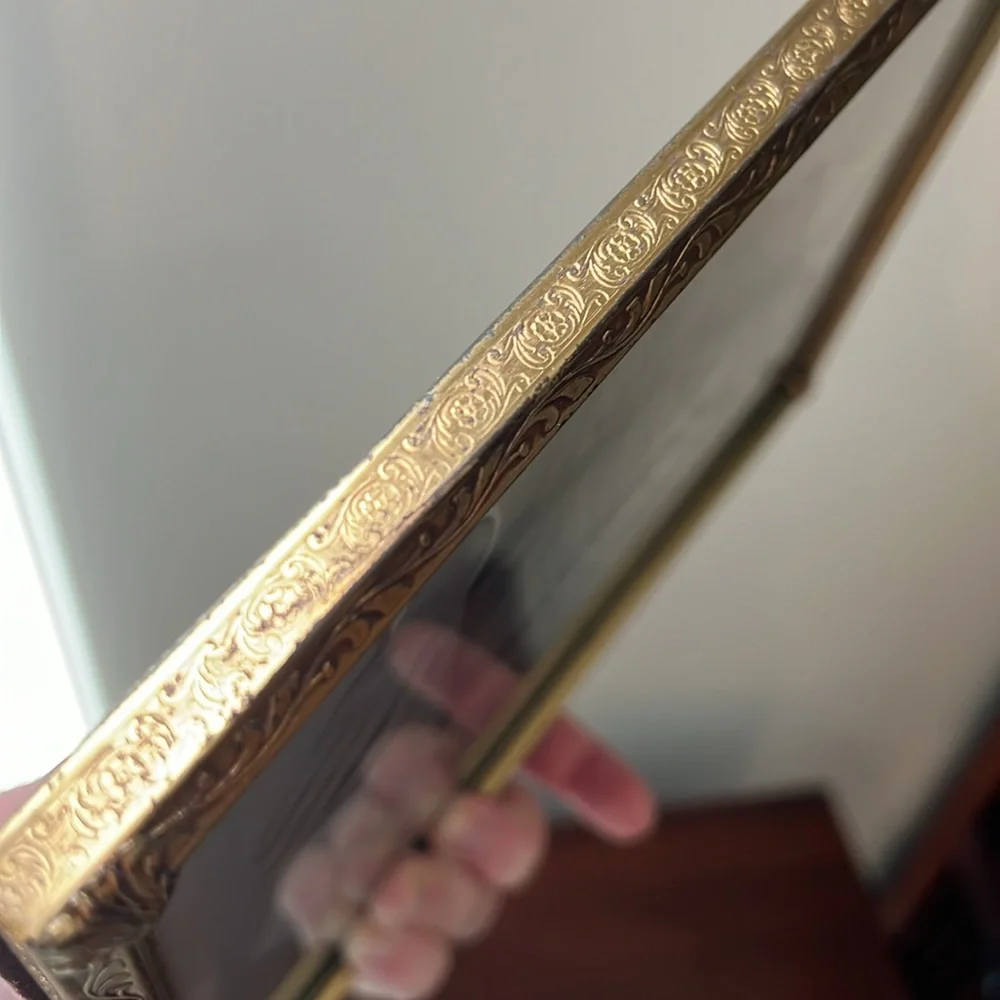 Vintage Ornate Rustic Gold Embossed Brass Tabletop Picture Frame